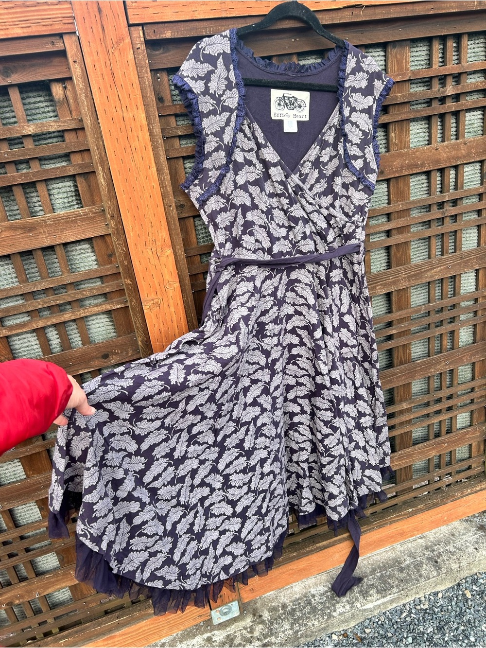 Effie's Heart Navy and Ivory Leaf-Print Wrap Dress - Picture 3 of 12